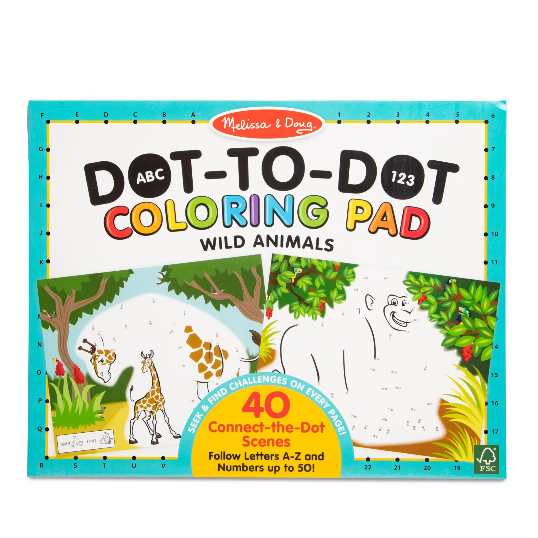 Activity Books>Melissa & Doug ABC 123 Dot-to-Dot Coloring Pad – Wild Animals