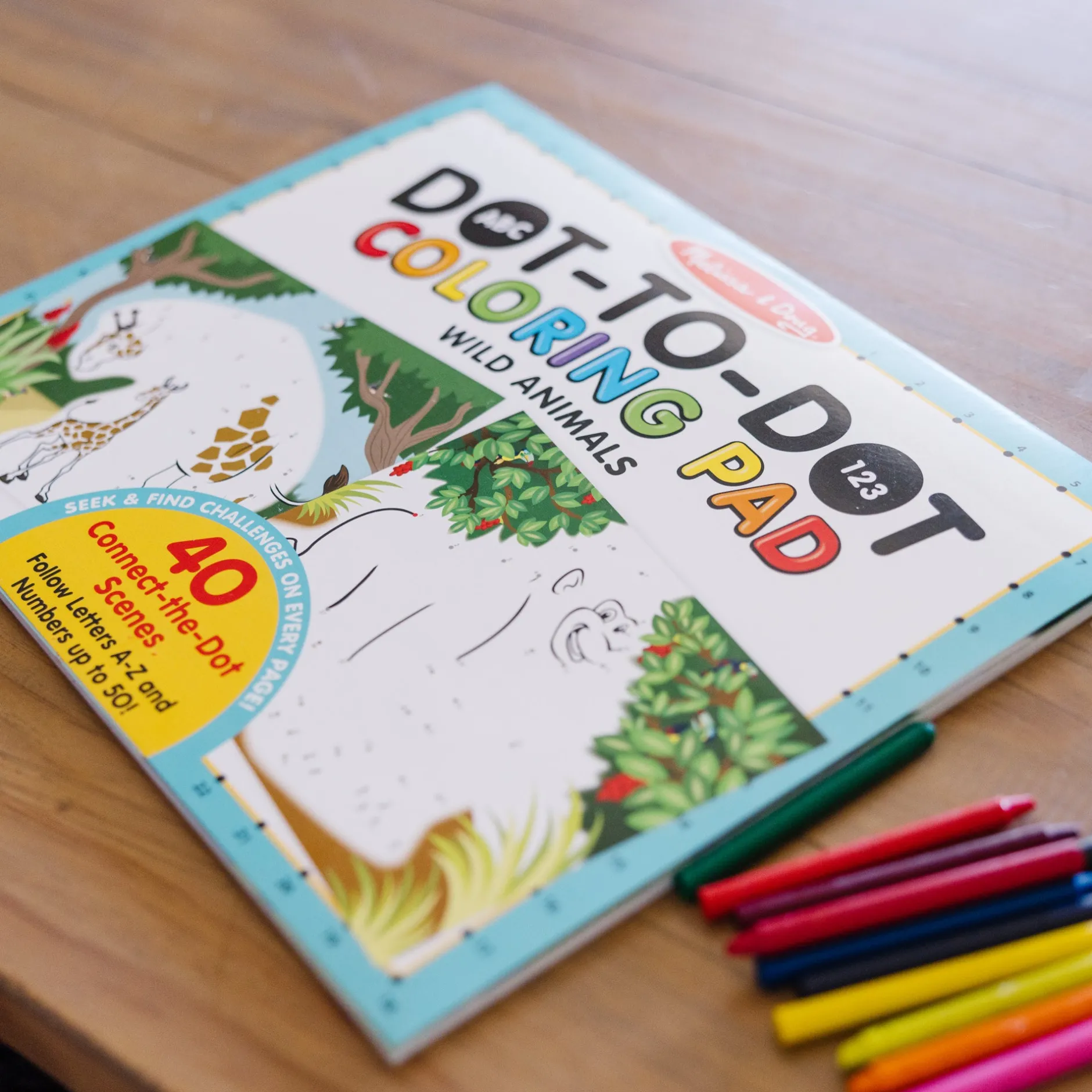Activity Books>Melissa & Doug ABC 123 Dot-to-Dot Coloring Pad – Wild Animals
