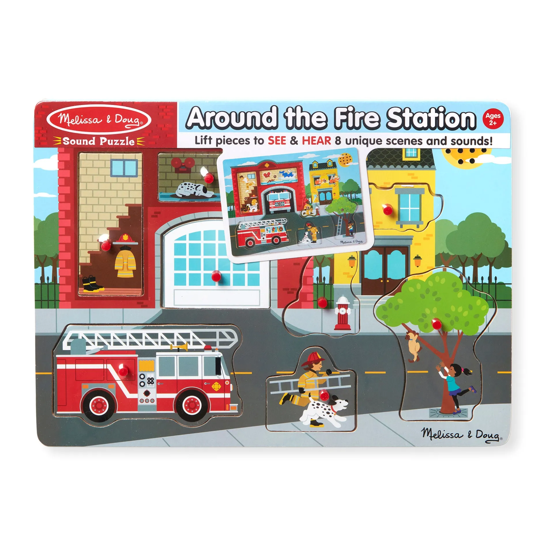 Vehicle & Train Puzzles>Melissa & Doug Around the Fire Station Sound Puzzle - 8 Pieces