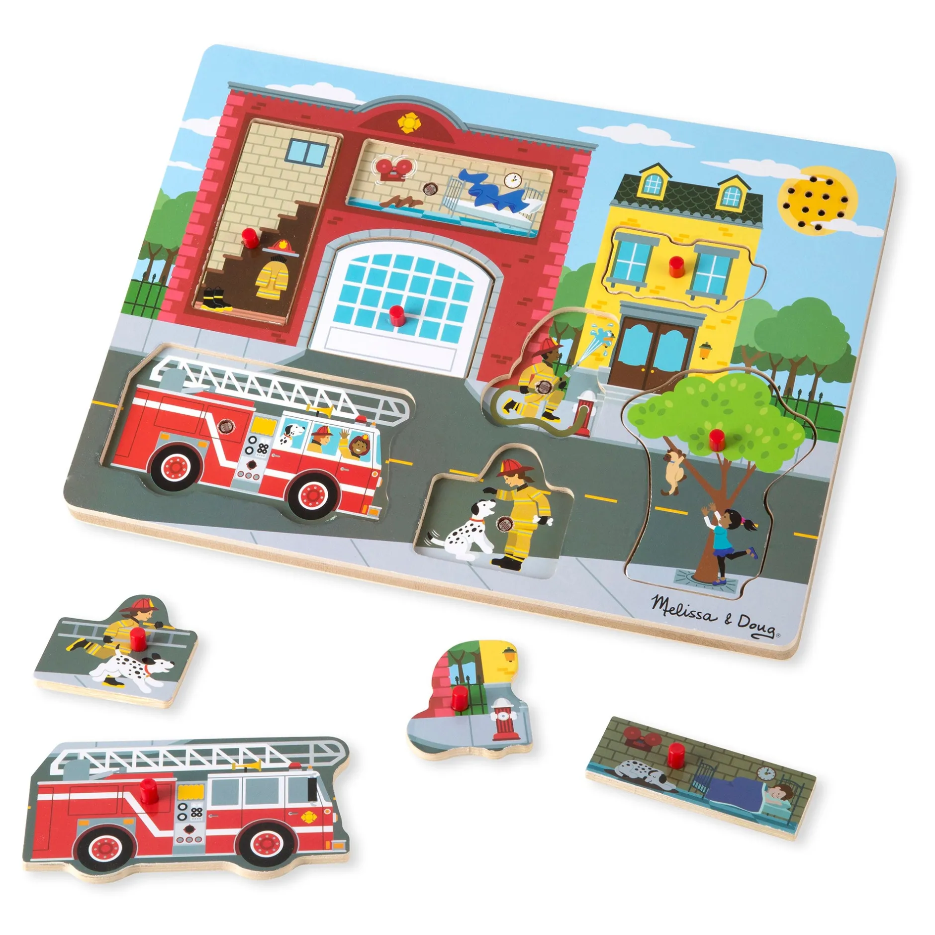 Vehicle & Train Puzzles>Melissa & Doug Around the Fire Station Sound Puzzle - 8 Pieces
