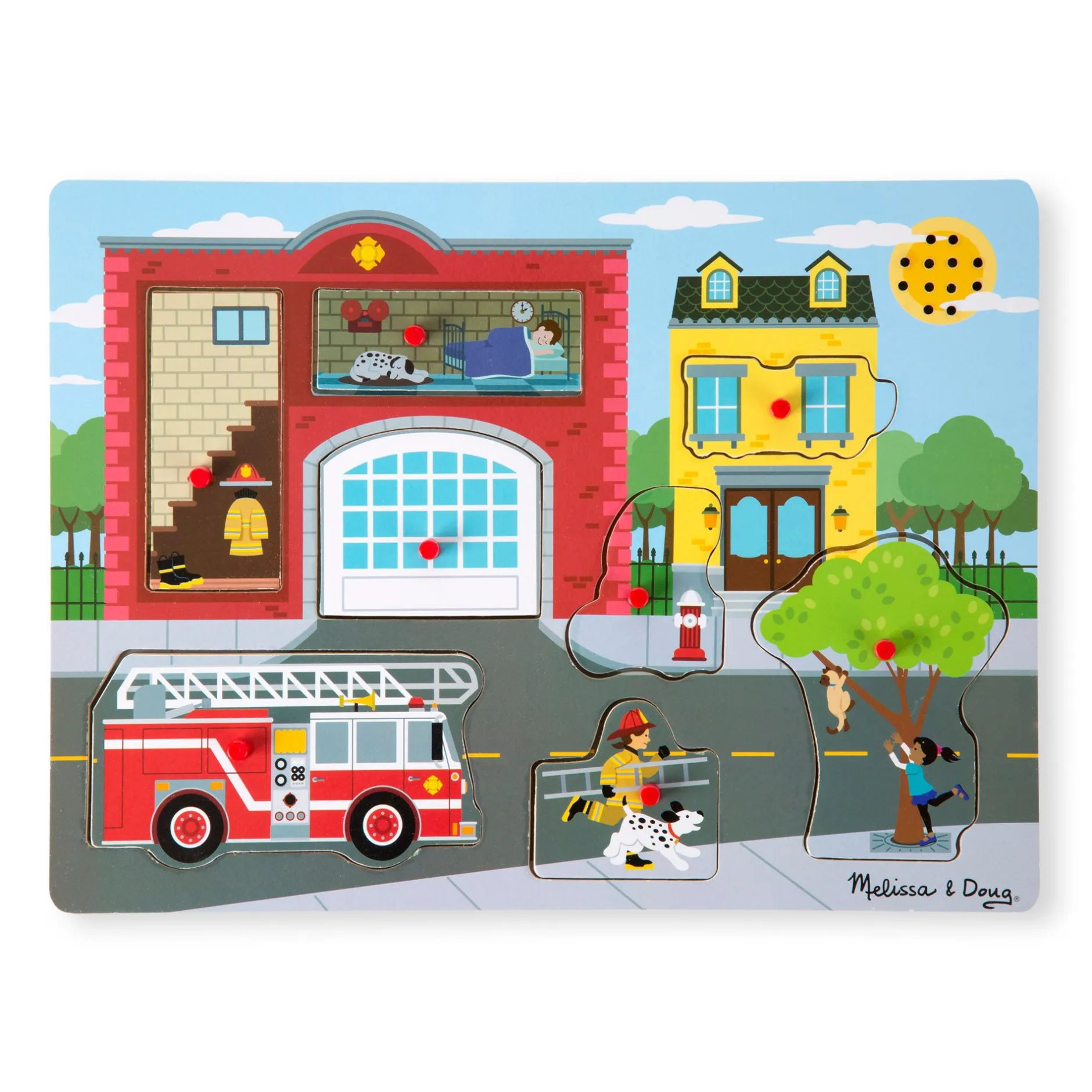 Vehicle & Train Puzzles>Melissa & Doug Around the Fire Station Sound Puzzle - 8 Pieces