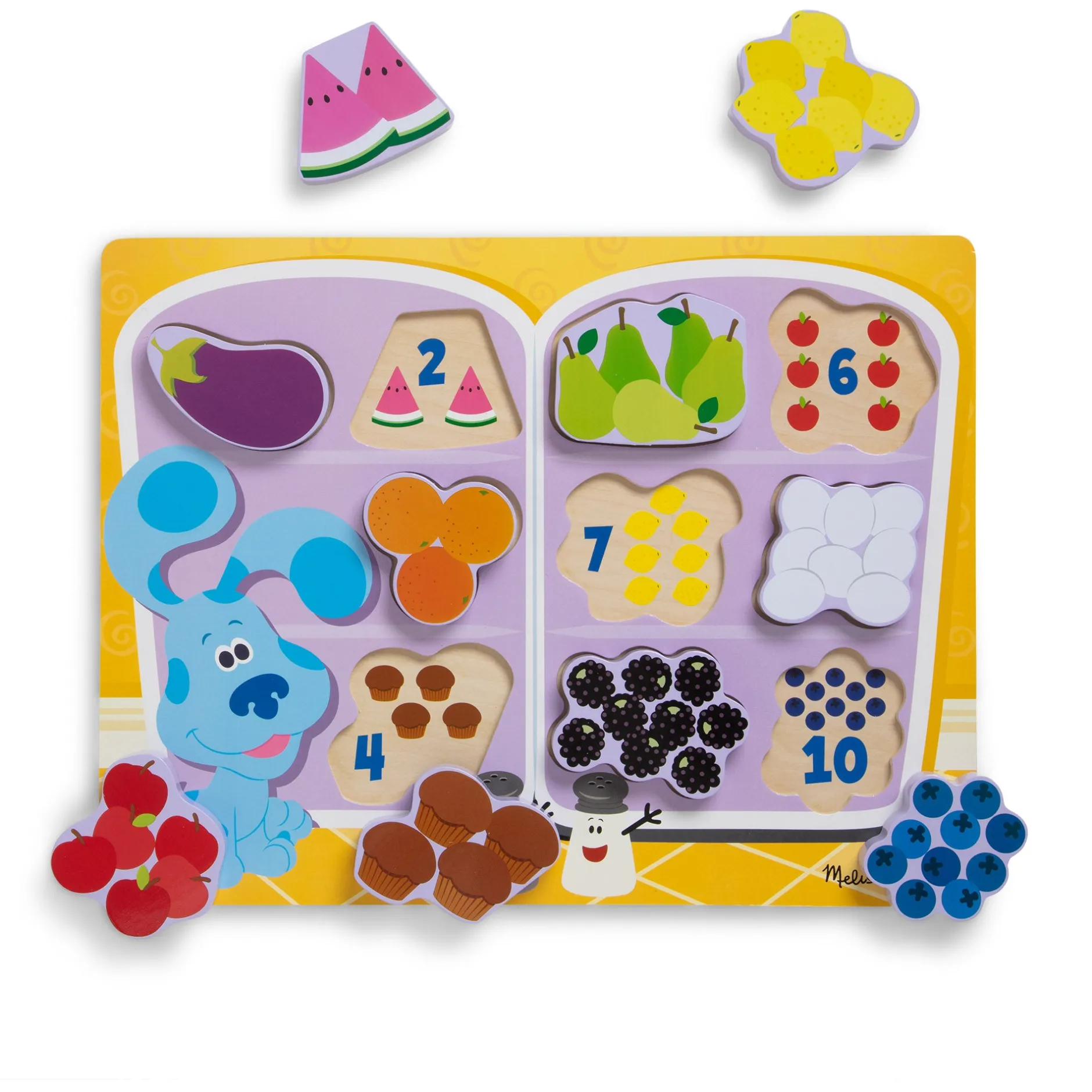 Animals & Nature Puzzles>Melissa & Doug Blue's Clues & You! Fridge Food Wooden Chunky Puzzle - 10 Pieces