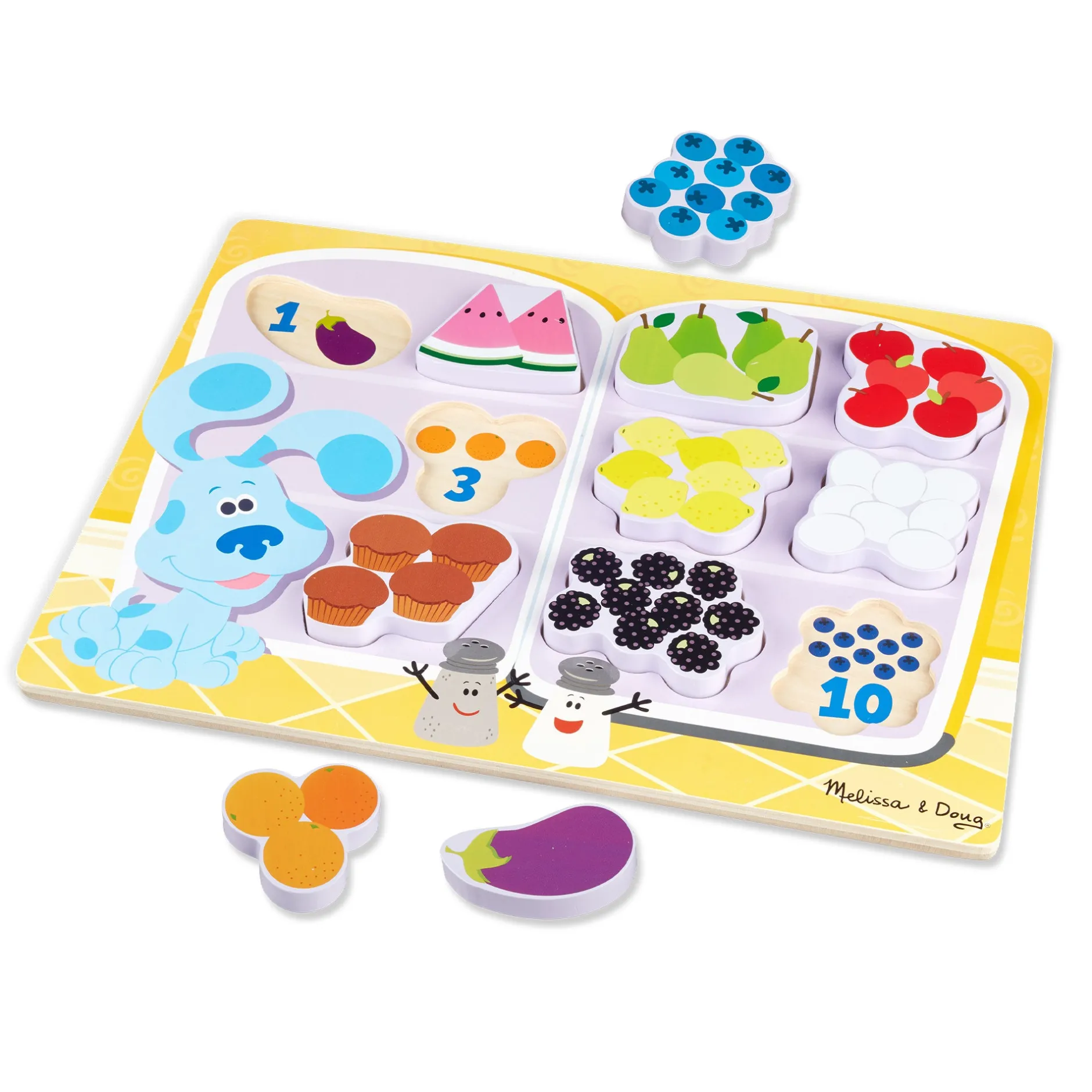Animals & Nature Puzzles>Melissa & Doug Blue's Clues & You! Fridge Food Wooden Chunky Puzzle - 10 Pieces