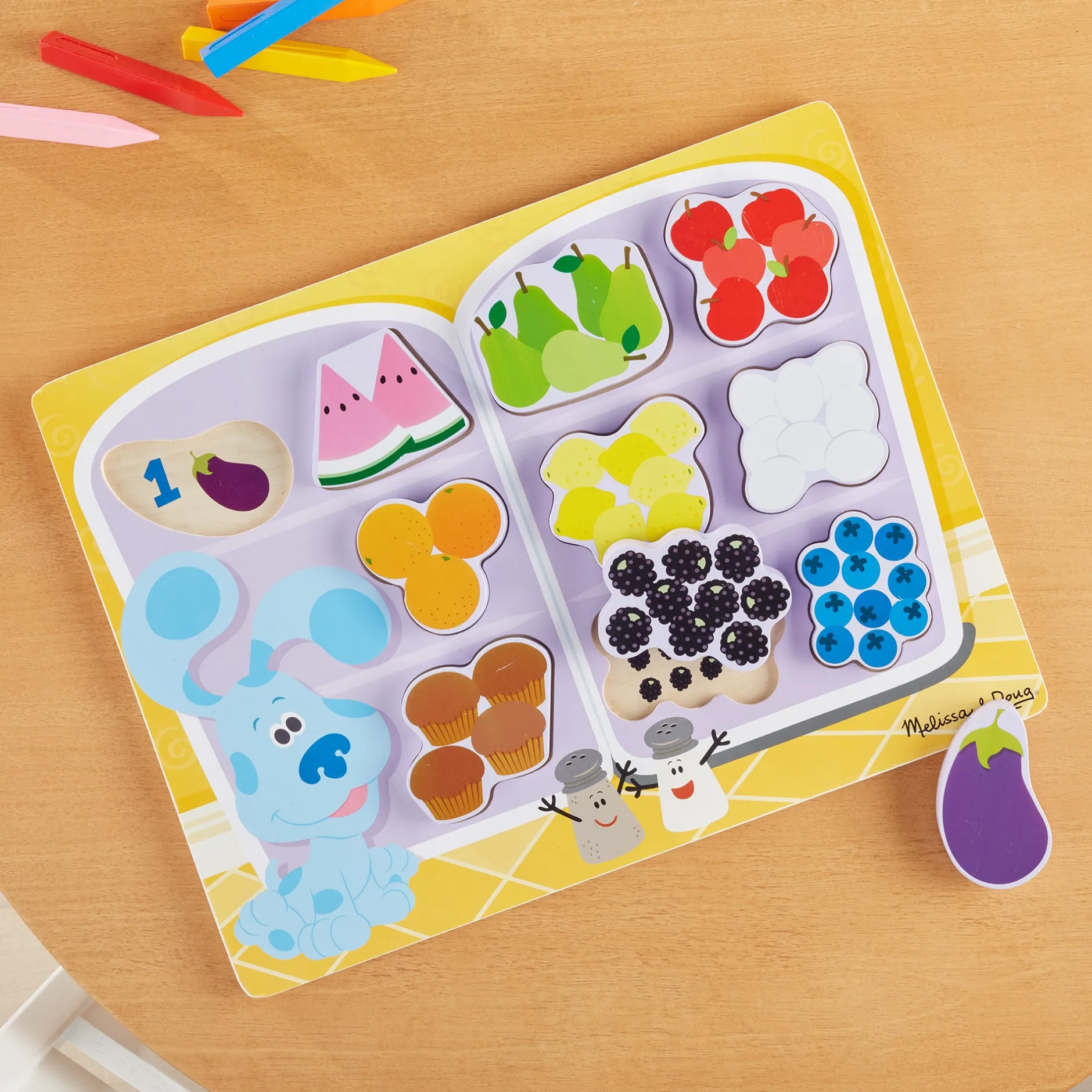 Animals & Nature Puzzles>Melissa & Doug Blue's Clues & You! Fridge Food Wooden Chunky Puzzle - 10 Pieces