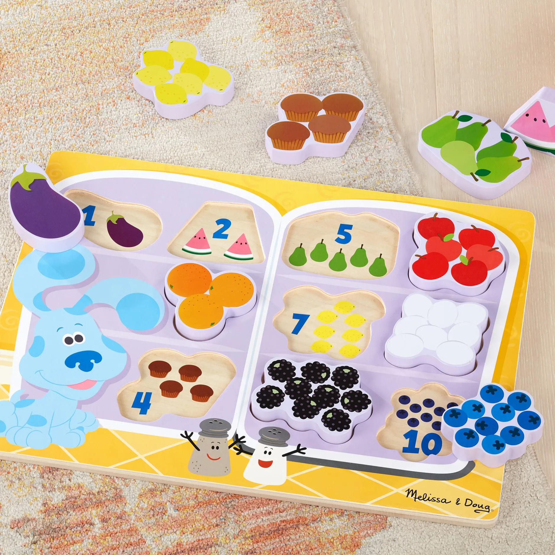 Animals & Nature Puzzles>Melissa & Doug Blue's Clues & You! Fridge Food Wooden Chunky Puzzle - 10 Pieces