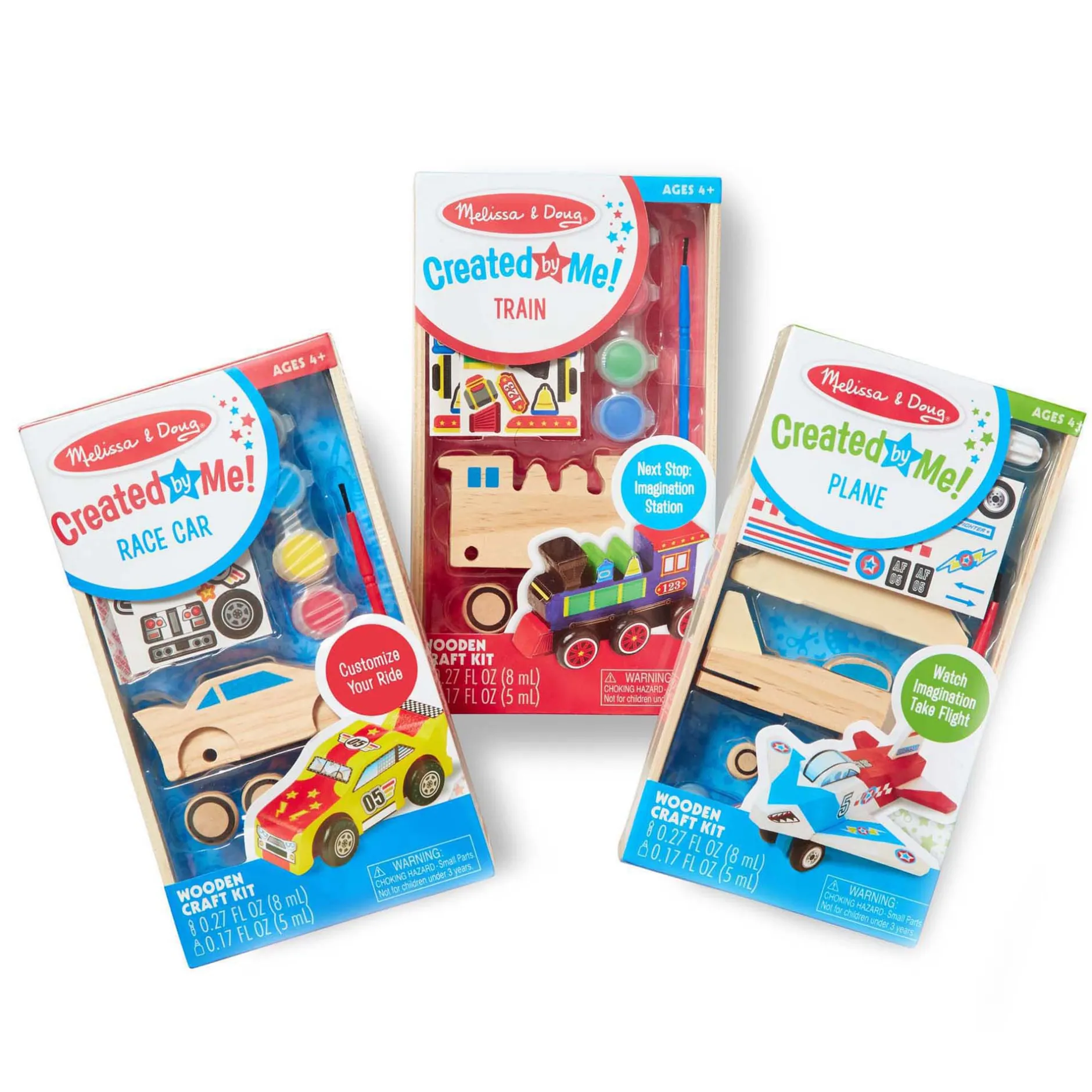 Craft & Stamp Kits>Melissa & Doug Createed by Me!™ Vehicle Craft Kit 3-Pack: Plane, Train, Race Car