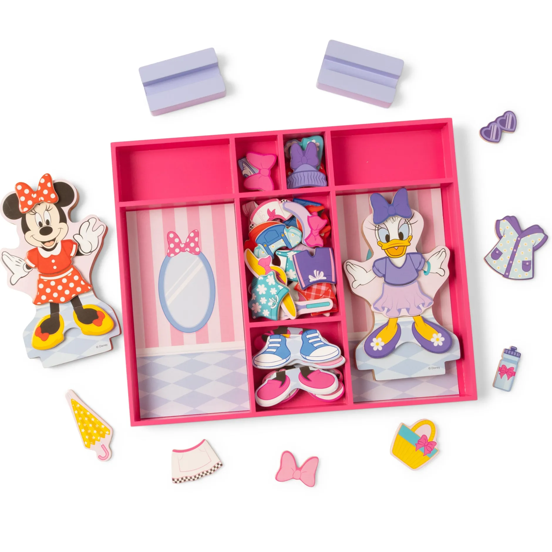 Dolls & Dollhouses|Play Food & Play Sets>Melissa & Doug Disney Minnie & Daisy Deluxe Wooden Magnetic Dress-Up