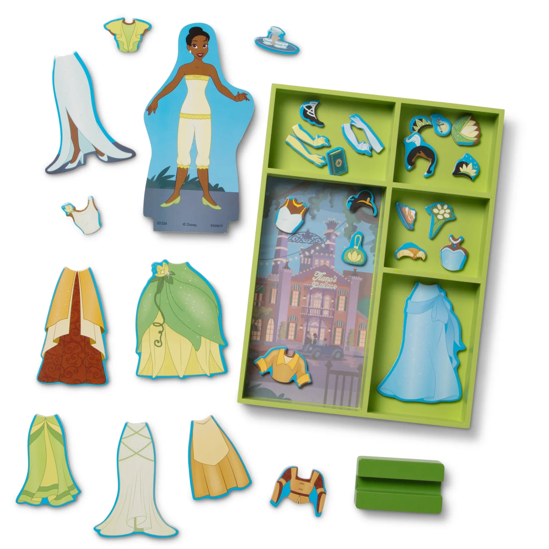 Dolls & Dollhouses|Play Food & Play Sets>Melissa & Doug Disney Princess Tiana Wooden Magnetic Dress-Up Play Set