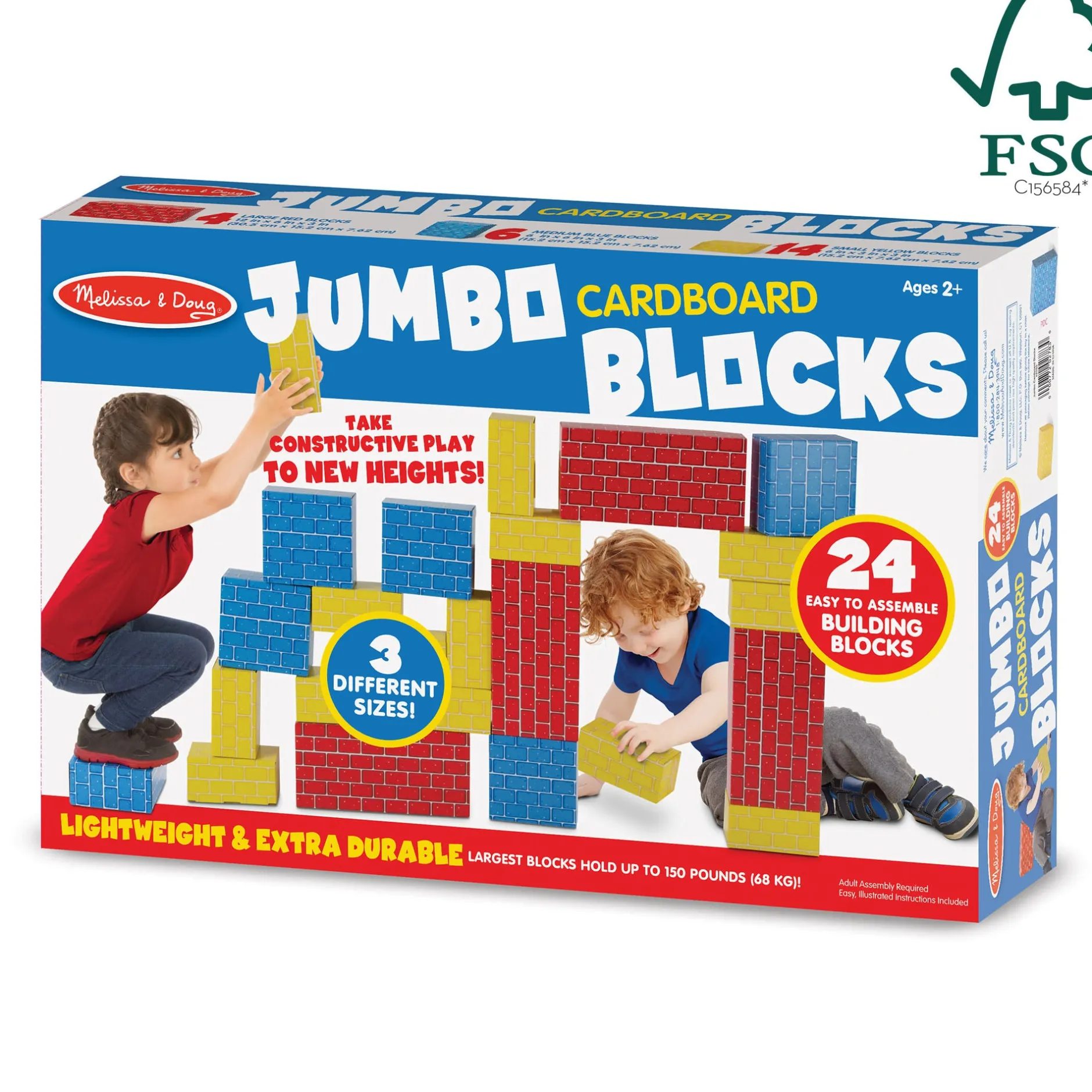 Motor Skills|Blocks & Stacking>Melissa & Doug Jumbo Cardboard Blocks - 24 Pieces