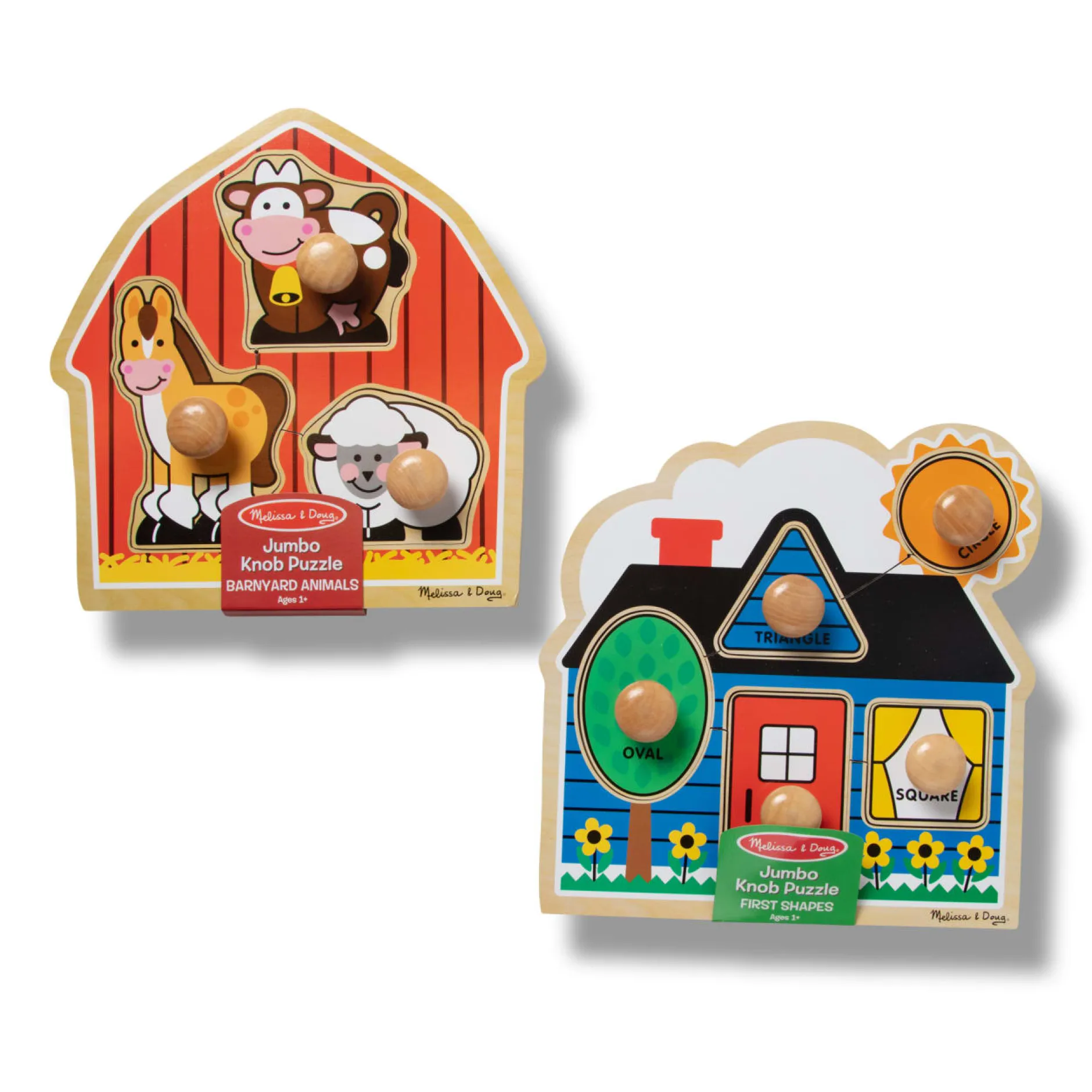 Animals & Nature Puzzles|Colors & Shapes>Melissa & Doug Jumbo Knob Wooden Puzzles Bundle - Shapes and Barn