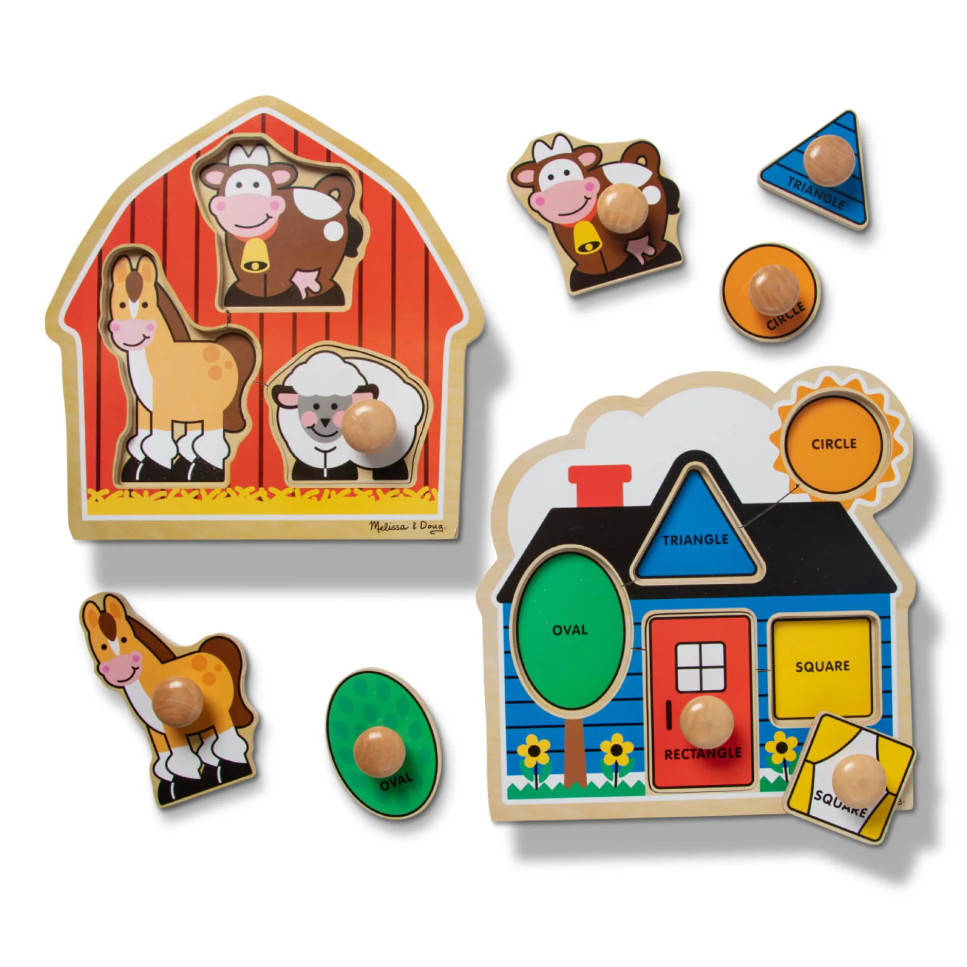 Animals & Nature Puzzles|Colors & Shapes>Melissa & Doug Jumbo Knob Wooden Puzzles Bundle - Shapes and Barn