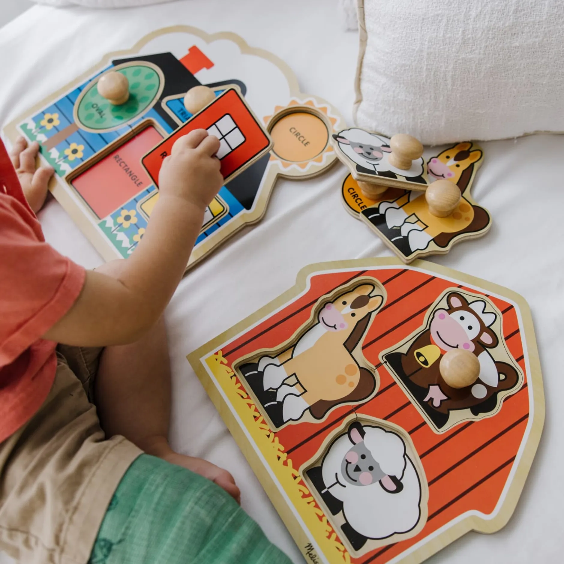 Animals & Nature Puzzles|Colors & Shapes>Melissa & Doug Jumbo Knob Wooden Puzzles Bundle - Shapes and Barn