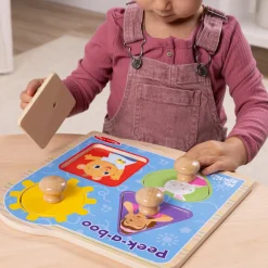 Colors & Shape Puzzles|Colors & Shapes>Melissa & Doug Ms. Rachel™ Wooden Peek-a-Boo Jumbo Peg Puzzle – 4 Pieces