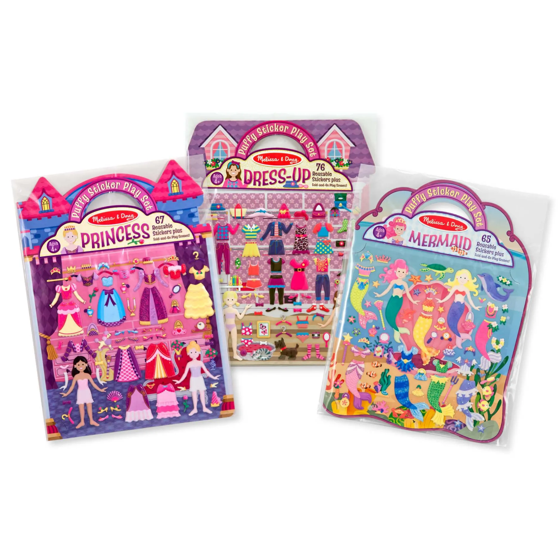 Stickers & Sticker Books>Melissa & Doug Puffy Sticker Bundle - Dress-Up, Princess and Mermaid