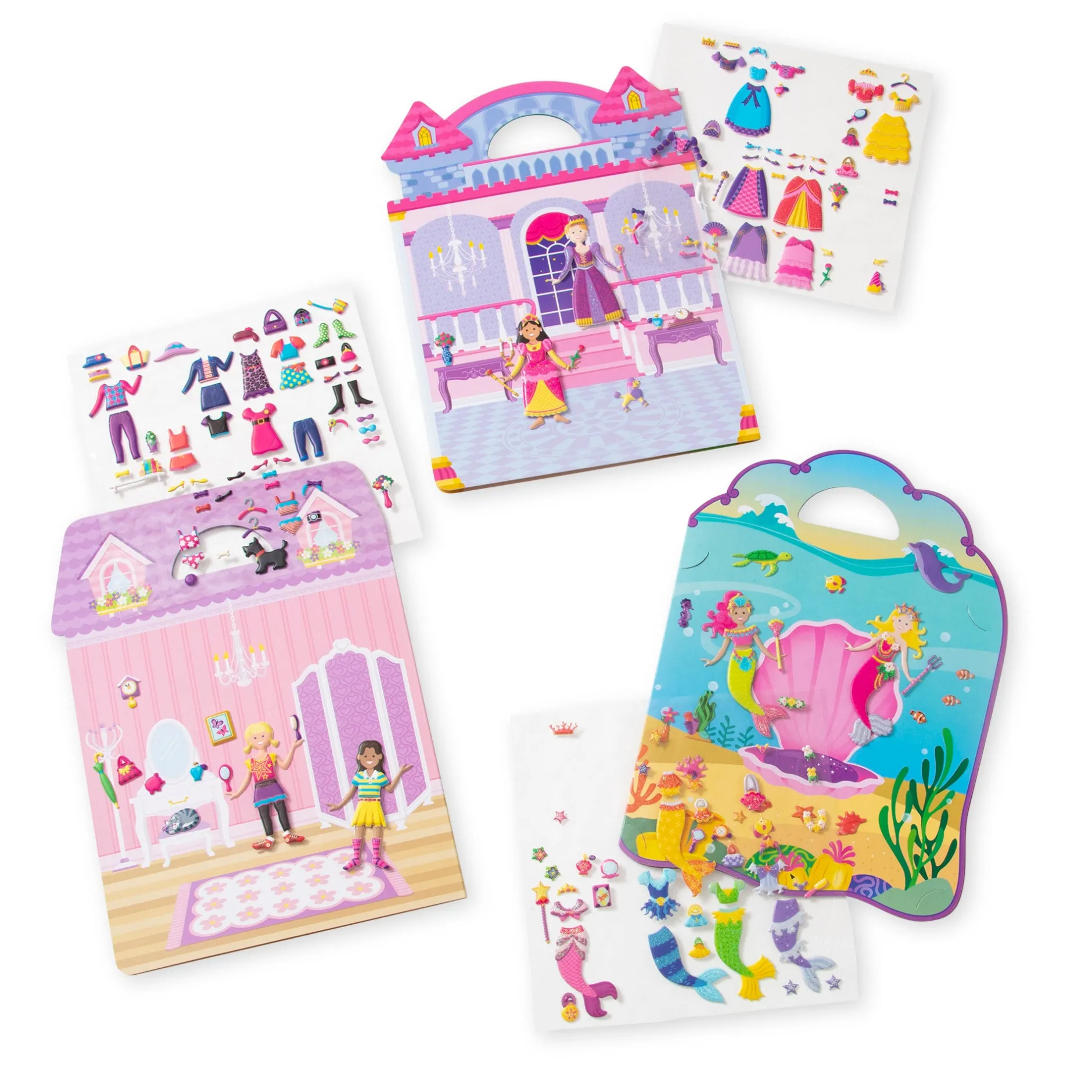 Stickers & Sticker Books>Melissa & Doug Puffy Sticker Bundle - Dress-Up, Princess and Mermaid