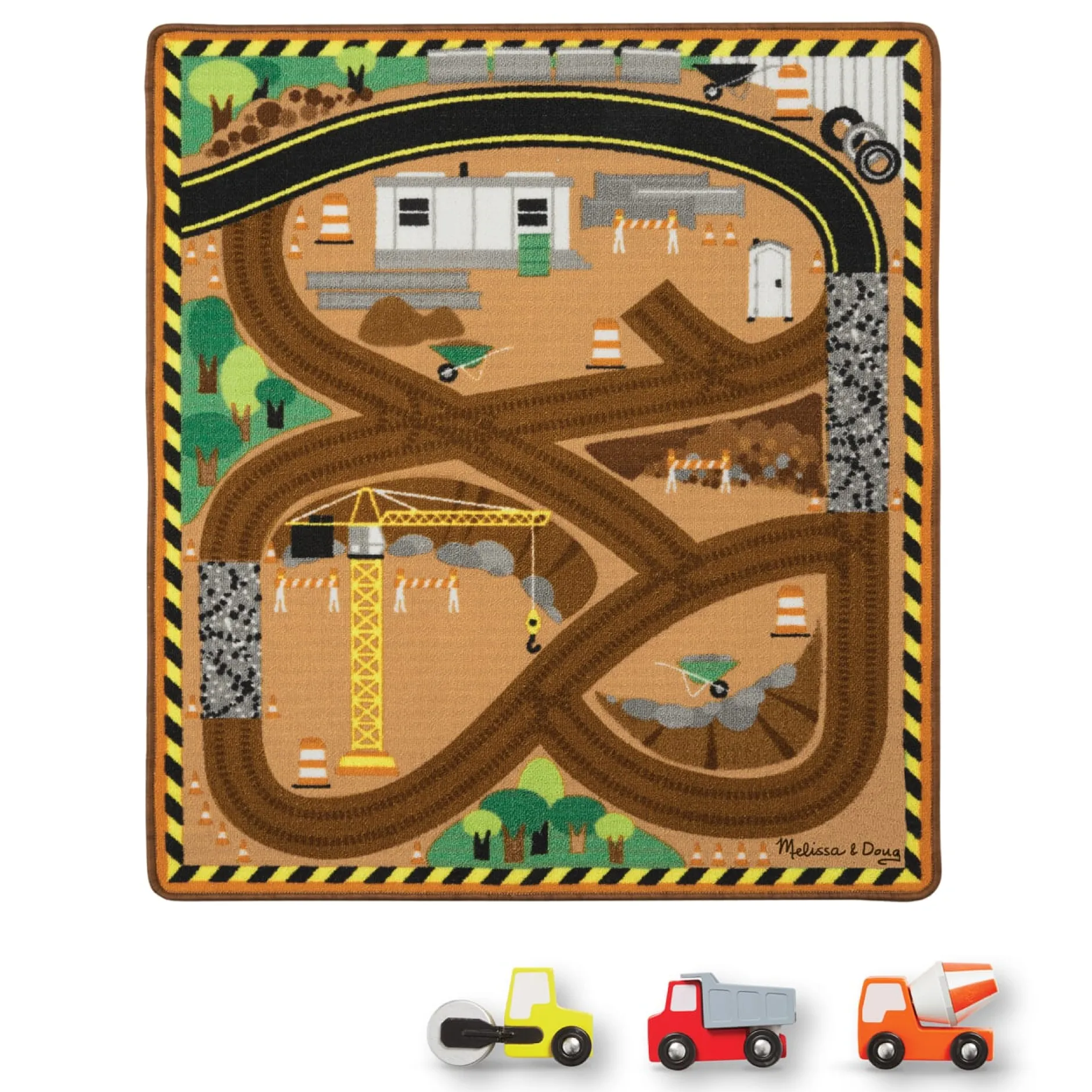 Vehicles & Trains>Melissa & Doug Round the Construction Zone Work Site Rug & Vehicle Set