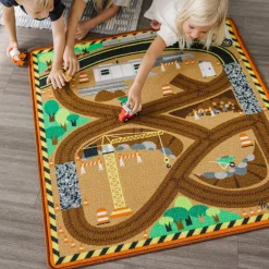 Vehicles & Trains>Melissa & Doug Round the Construction Zone Work Site Rug & Vehicle Set