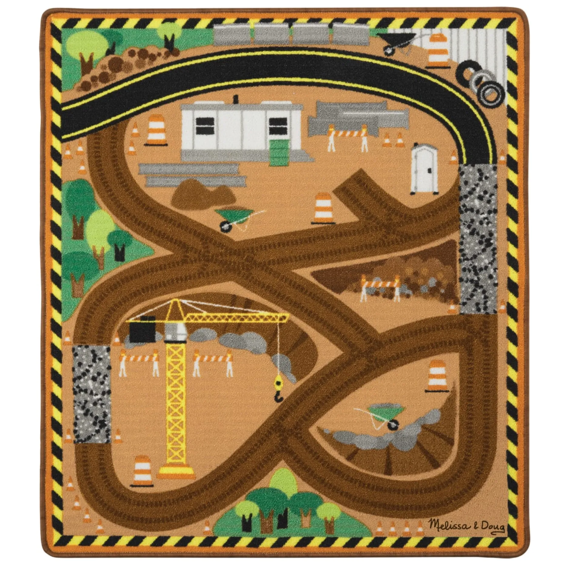 Vehicles & Trains>Melissa & Doug Round the Construction Zone Work Site Rug & Vehicle Set