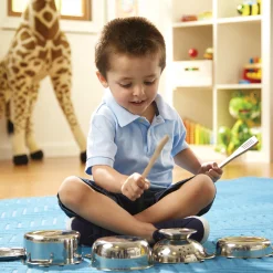 Play Food & Play Sets>Melissa & Doug Stainless Steel Pots & Pans Play Set