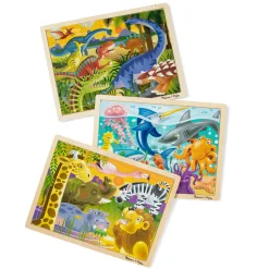Animals & Nature Puzzles>Melissa & Doug Wooden Jigsaw Puzzle 3-Pack: Dinosaur, African Plains, Under the Sea