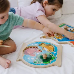 Animals & Nature Puzzles>Melissa & Doug Wooden Jumbo Peg Puzzle 2-Pack: Fish Bowl, House Pets