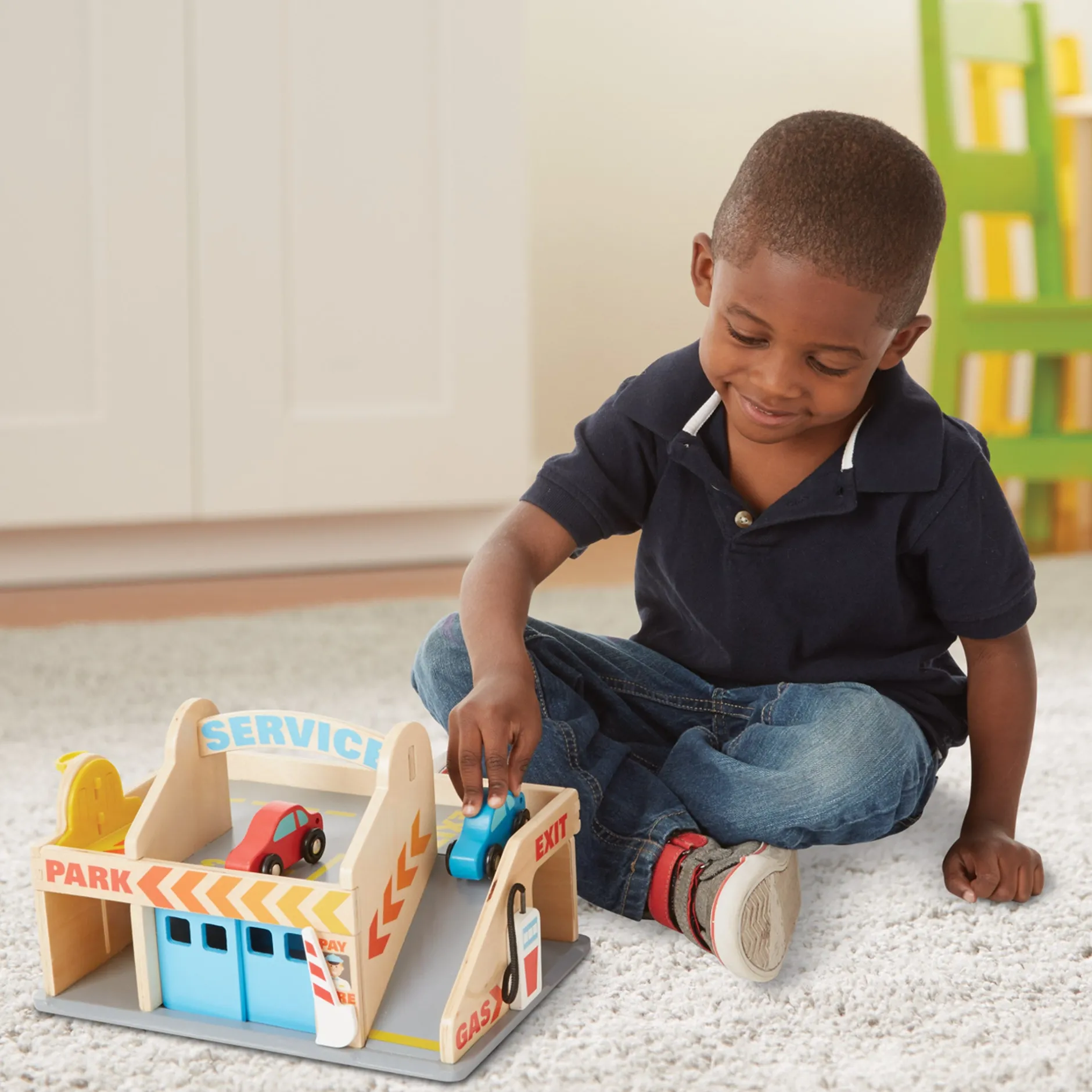 Vehicles & Trains|Motor Skills>Melissa & Doug Wooden Service Station Parking Garage