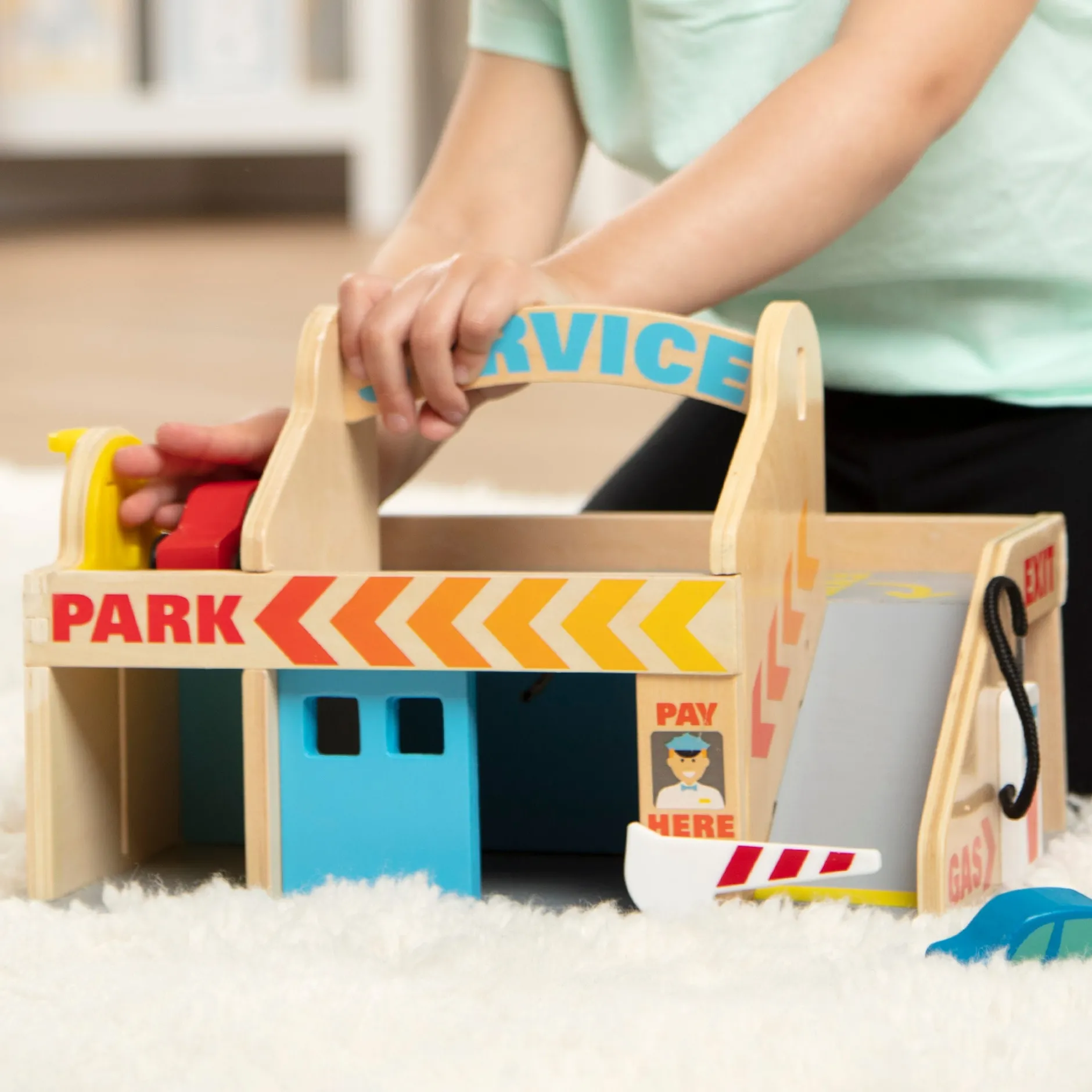 Vehicles & Trains|Motor Skills>Melissa & Doug Wooden Service Station Parking Garage