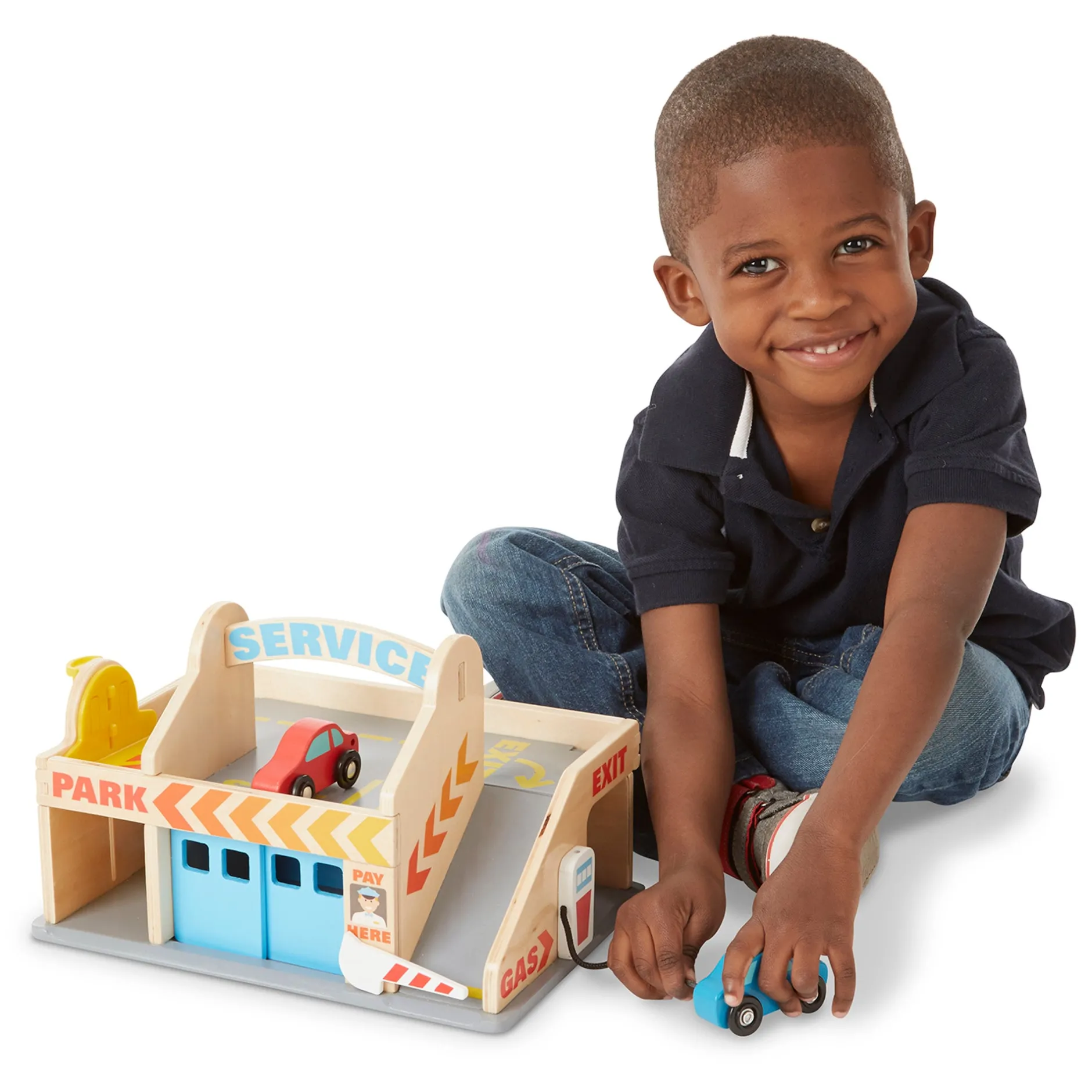 Vehicles & Trains|Motor Skills>Melissa & Doug Wooden Service Station Parking Garage