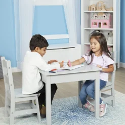 Furniture>Melissa & Doug Wooden Table & 2 Chairs - Gray